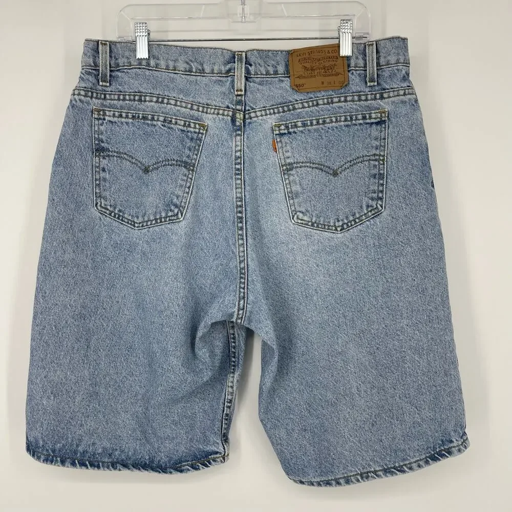Vintage Orange Tab Levi’s 550 Light Wash Denim Shorts Sz 38 Baggy Y2K Dad Shorts